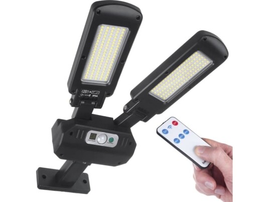 Vegglampe Maclean MCE447 Dobbel Solar Vegglampe med bevegelsesog skumringssensor IP54 5W 2x 450 Lumen 6500K Doble lyskilder Fjernkontroll Utendørs