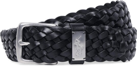 Polo Ralph Lauren Leather-Braided Belt-Blt-Med - BLACK - 34
