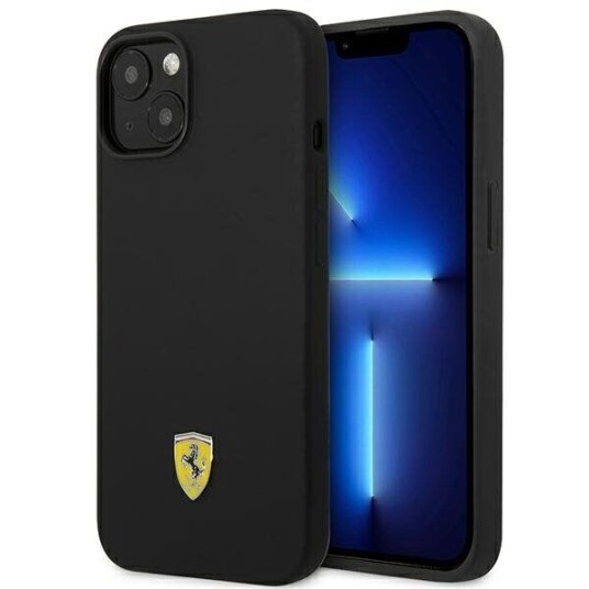 Ferrari Mobildeksel for iPhone 14 6,1" Hard Silikon med Metalllogo - Svart