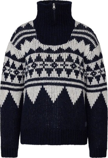 Varg Women"s Bräcke Knitted T Neck Dark Blue With Off White