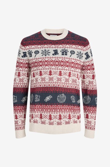 Jack & Jones Pullover jjXmas Frosty Knit Crew Neck Grå