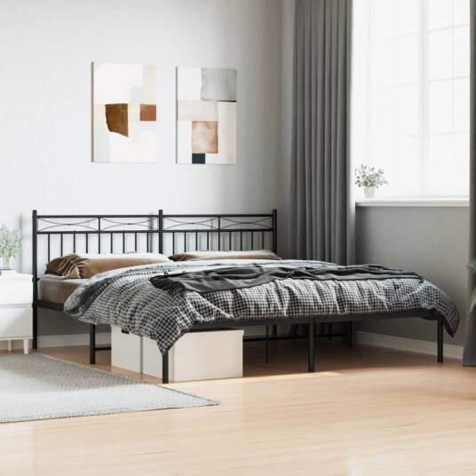 vidaXL Sengeramme i metall med sengegavl svart 183x213 cm 8721012210059