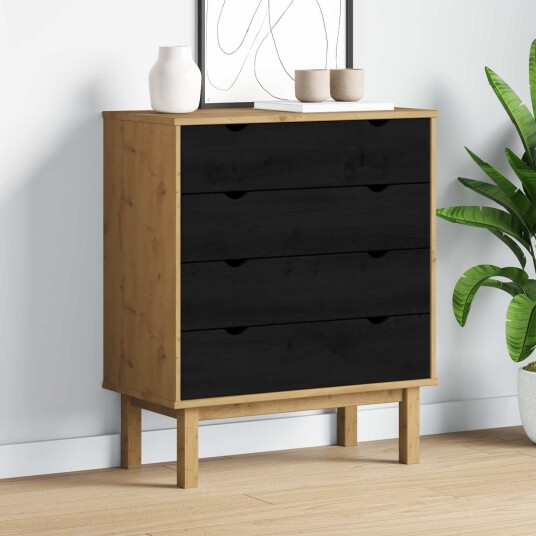 vidaXL Kommode med skuff OTTA Svart 76,5 x 39,5 x 90 cm Heltre furu