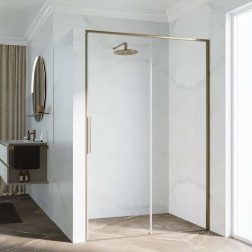 Novellini Riga 2P skyvedør høyre, 116-119 cm, klart glass, børstet bronse profil