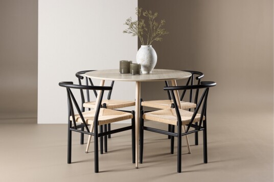 Venture Home Plaza Spisegruppe 100 cm Rund med 4 Alfons stoler Whitewash/Sort
