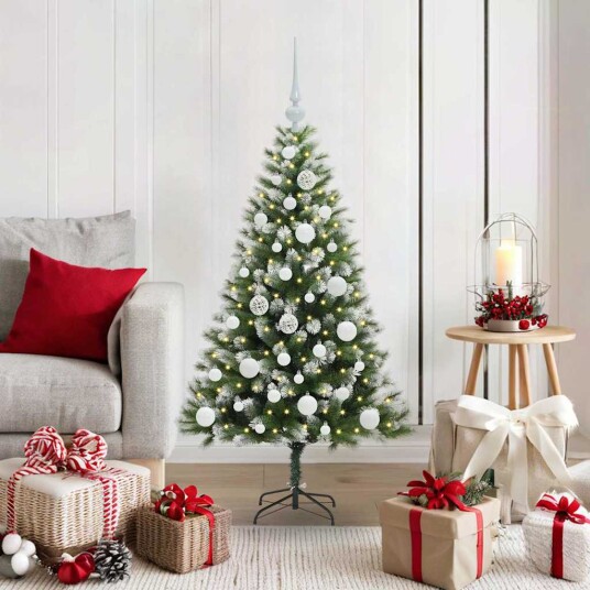 Kunstig leddet juletre med flocket snø Grønn og hvit 120 cm