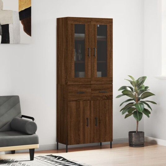 vidaXL Highboard brun eik 69,5x34x180 cm konstruert tre 8720845479664