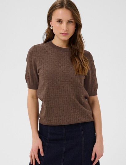 Saint Tropez Milasz Pointelle Ss Pullover Brown L