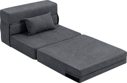 Konvertibel gulvsovesofa – mørkegrå skum flanell