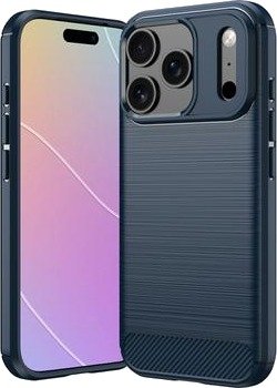 iPhone 18 Pro Max Børstet TPU-deksel - karbonfiber - blå