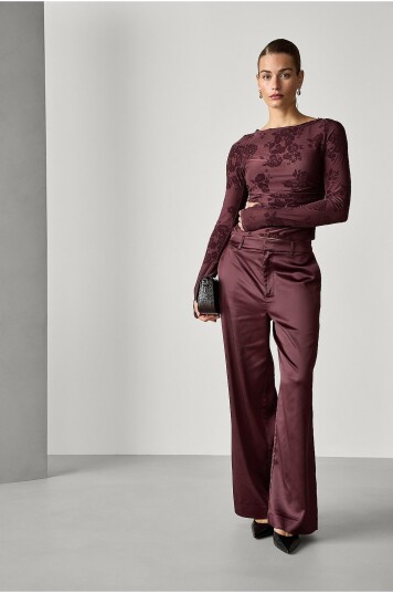 Joelle   Brede dressbukser i sateng   Brun