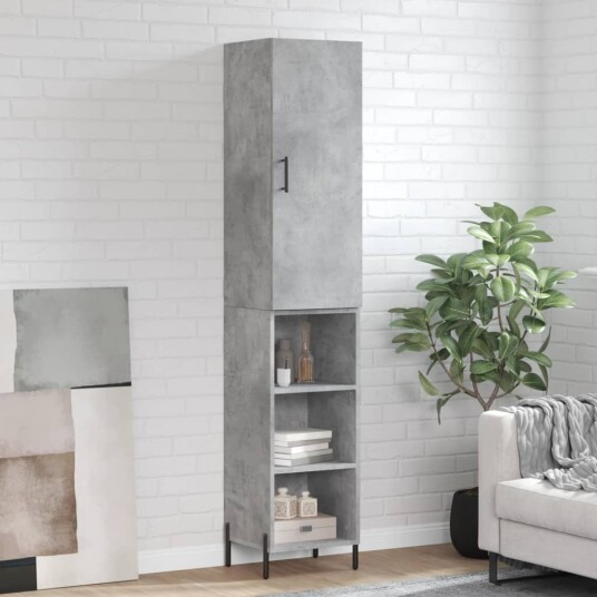 vidaXL Highboard betonggrå 34,5x34x180 cm konstruert tre 8720845484118