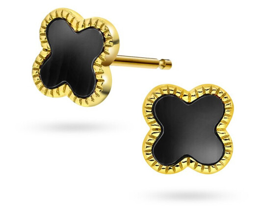 Pan Jewelry, Kløver øredobber i 925 forgylt sølv med syntetisk agat Pan Jewelry, Kløver øredobber i 925 forgylt sølv med syntetisk agat