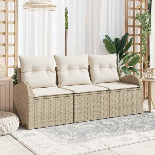 Hagesofa Set med pute 3 pcs Beige Poly rattan
