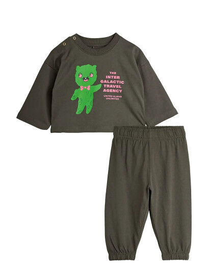 Mini Rodini Alien Travel Agency Sp Baby Set   Grey   56/62