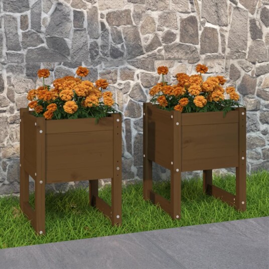 vidaXL Plantekasser 2 stk honningbrun 40x40x52,5 cm heltre furu vidaXL Plantekasser 2 stk honningbrun 40x40x52,5 cm heltre furu