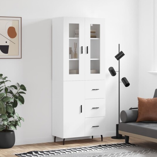 vidaXL Highboard hvit 69,5x34x180 cm konstruert tre 8720845479039