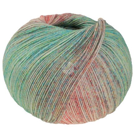 Lana Grossa Meilenweit 100 Merino Extrafine Shades Garn 7229 Lakserød/Krem/Turkis/Gulgrønn