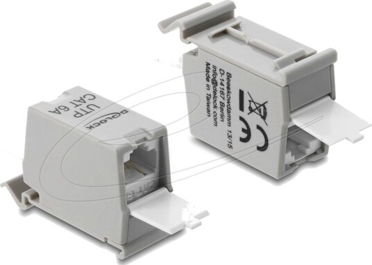 Delock - Nettverkkopler - Rj-45 (Hunn) Til Rj-45 (Hunn) - Utp - Cat 6A - Støvhette, Din-Rail Mountable - Grå, Hvit
