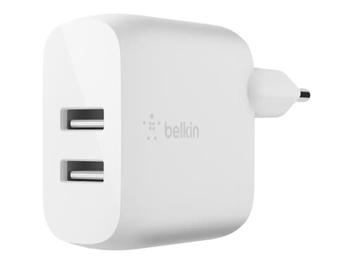 Belkin 24W Dobbel Vegglader med USB-A til Lightning Kabel 1m Hvit Belkin 24W Dobbel Vegglader med USB-A til Lightning Kabel 1m Hvit