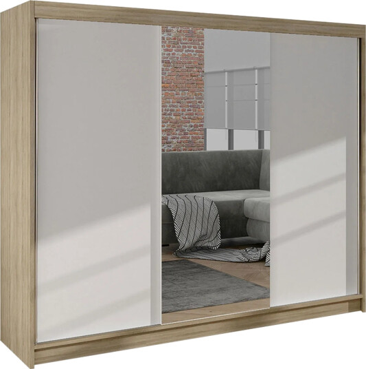 Cyria Garderobe med Speil 200x215 cm - Beige/Hvit