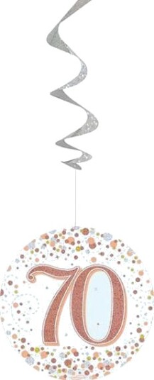 6 stk 70 Års Bursdag Hvit og Rosegull Holografiske Swirls