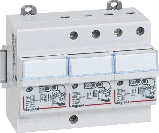 Legrand Transientbeskyttelse Type 2 3P+N, TT og TNS, 12kA, Null til Venstre