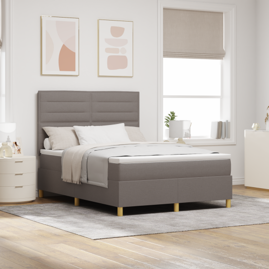 Box Spring Seng med Madrass & LED Taupe 160x200 cm Stoff