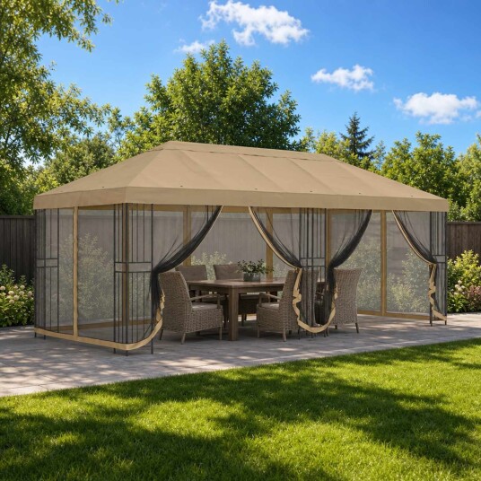 vidaXL Paviljong med sidevegger 6 x 3 m Beige Polyester og stål