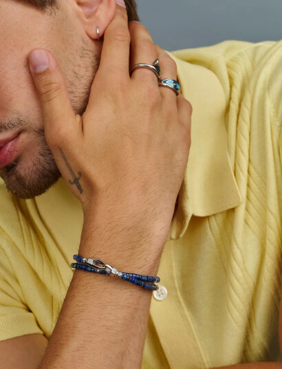 Nialaya Blue Lapis Heishi Wrap Bracelet Blue L