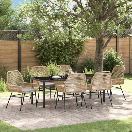 7 Delt Hage Spisestua med Puter Brun Poly Rattan