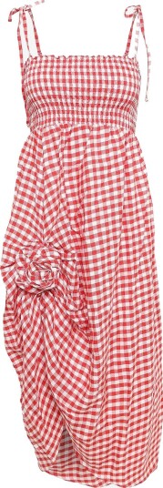 Sleeper Atlanta Linen Strap Dress With Rose   WHITE&RED   S