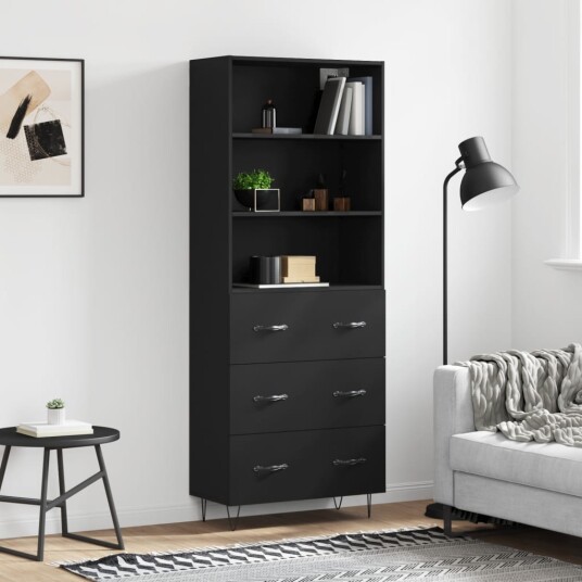 vidaXL Highboard svart 69,5x34x180 cm konstruert tre 8720845927417