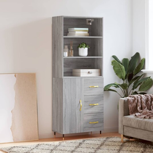vidaXL Highboard grå sonoma 69,5x34x180 cm konstruert tre 8720845927943