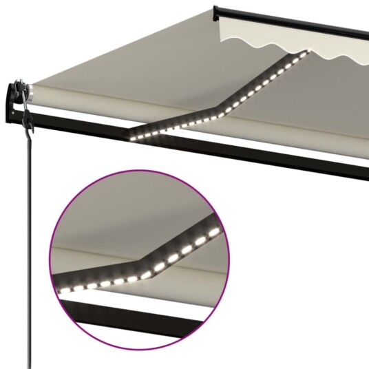vidaXL Automatisk markise med vindsensor og LED 450x300 cm kremhvit