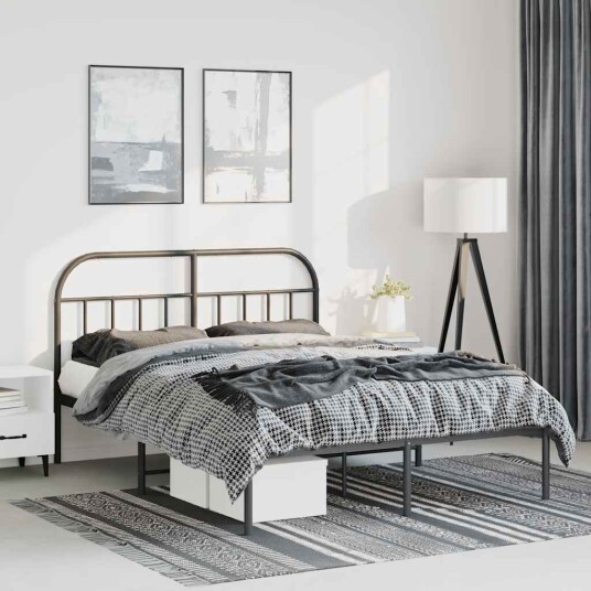 vidaXL Sengeramme i metall med hodegavl svart 135x190 cm