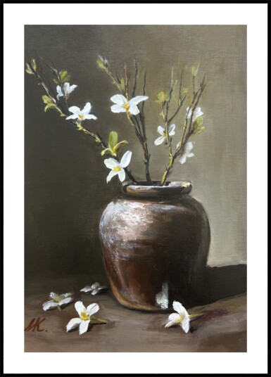 Rustic Vase White Flowers Plakat / 30x40