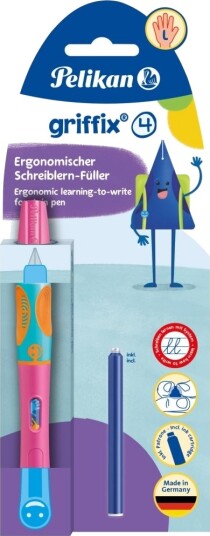Pelikan Griffix Rosa Fyllesystem Med Patron Blå Plast Rustfritt Stål Venstrehendt