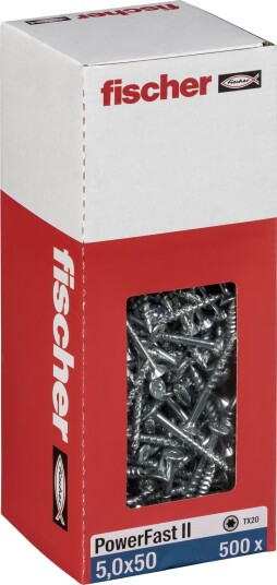Fischer Treskruer PowerFast II Galvanisert TX (5,0 × 50 mm) 500 Stk.