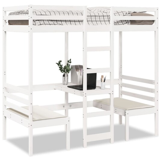  Ramme for loftseng skrivebord stoler hvit 90x200 cm heltre furu 8721158373144