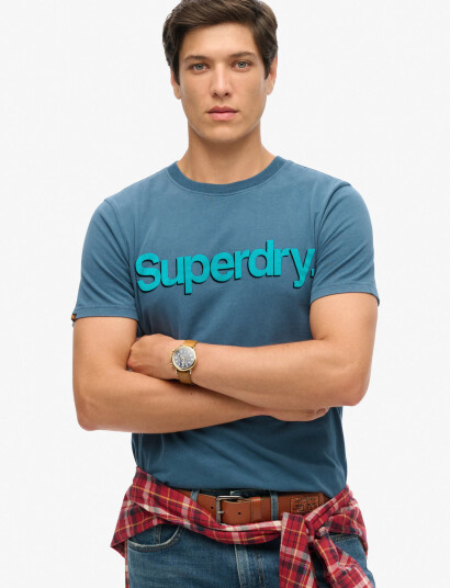 Superdry Classic Core Logo Shadow Tee - Blue - L Superdry Classic Core Logo Shadow Tee - Blue - L
