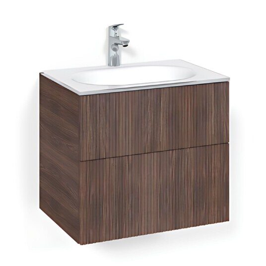 Macro Design Crown Line/push-open Servantskap 2-skuff - med Glasservant Brun ask / 60cm Glass Edge Hvit