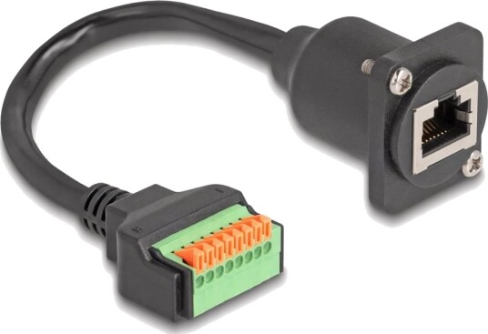 Delock Nettverkskabel Rj-45 Hunn Til 8-Pins Terminalblokk 30 Cm 2.8 Mm Cat 5E Trykknapp Svart