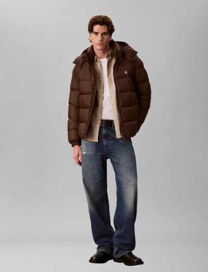 Calvin Klein Jeans Ls Nylon Zip Off Hood Down Puffe Brown XXL