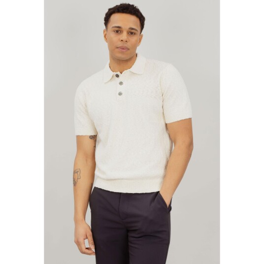 Sacha Pique Cream S Boucle knit button pique