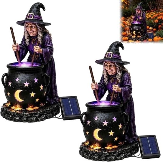 Halloween Solcelledrevne Hekse- og Heksegryte Hagedekorasjoner 2 stk