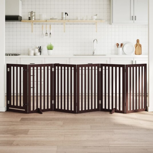 Vidaxl Hundeport Sammenleggbar 6 Paneler Brun 300 cm Poppeltre