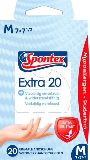 Spontex Extra 20 Engangshansker Str. M Spontex Extra 20 Engangshansker Str. M