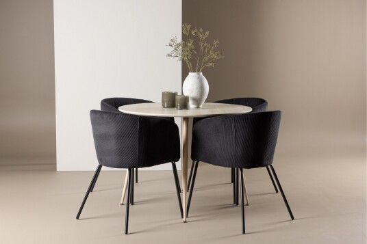 Venture Home Plaza Spisegruppe 100 cm Rund med 4 Berit stoler Whitewash/Sort