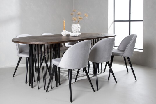 Venture Home Spisegruppe Alismo 220 cm Rektangulær med 6 Longreone Stoler Grå
